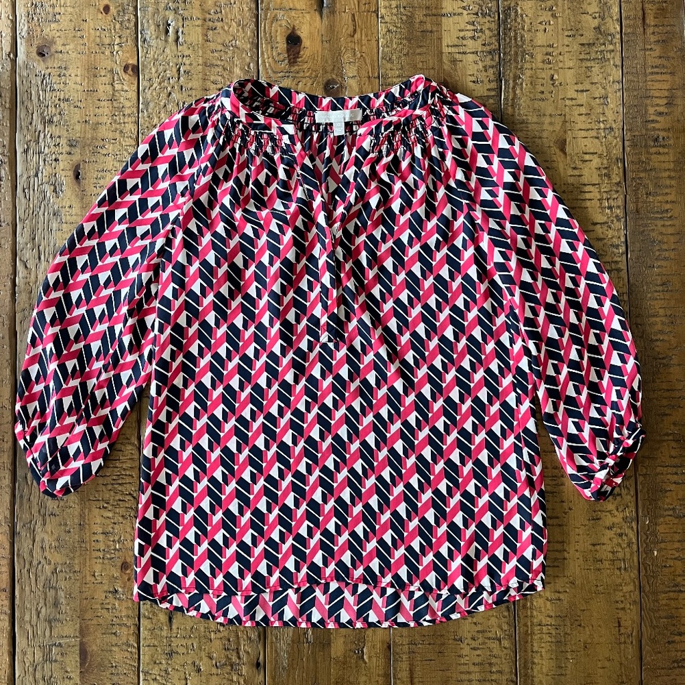 Banana Republic Women’s Pink & Navy Printed Three-Quarter Sleeve Blouse - XS